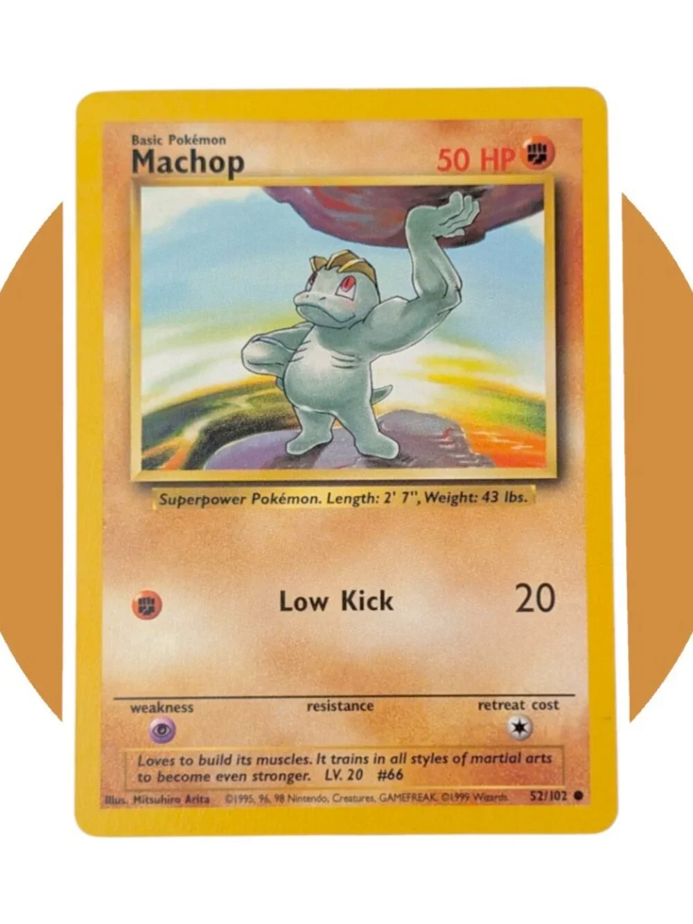 Base Set Pokemon Card (A47): Machop 52/102, Mitsuhiro Arita